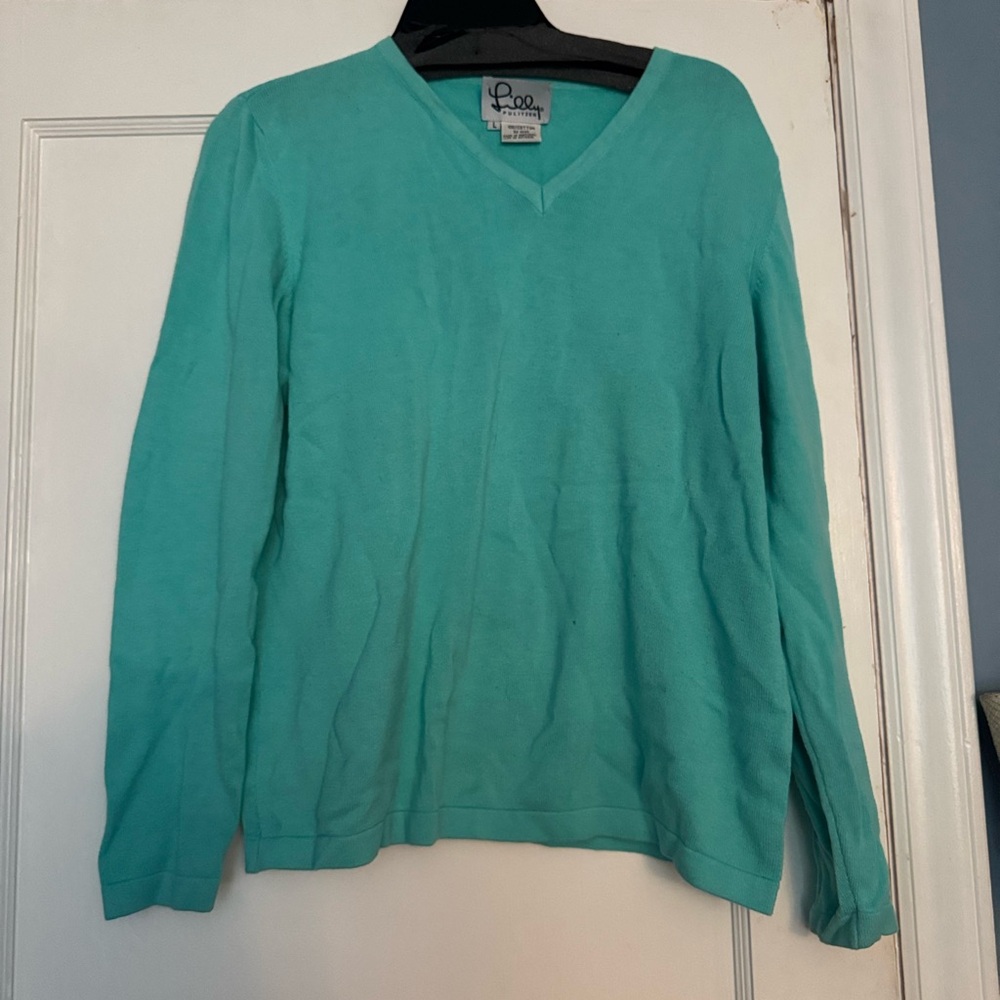 Lilly Pulitzer Aqua/Green V-Neck Sweater Size L